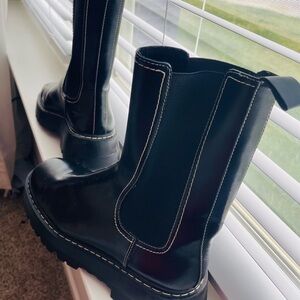 H&M Black Ankle Boots with White Stitching